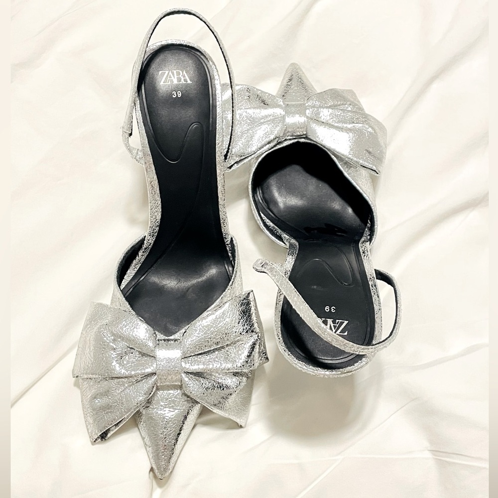 Zara Silver Bow Heels